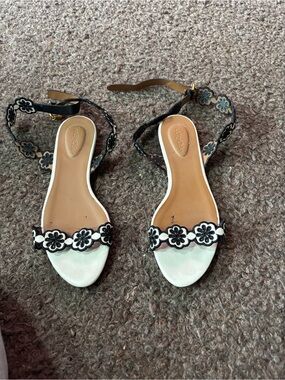 See By Chloe White Floral Ankle-Strap Sandals with Black Trim